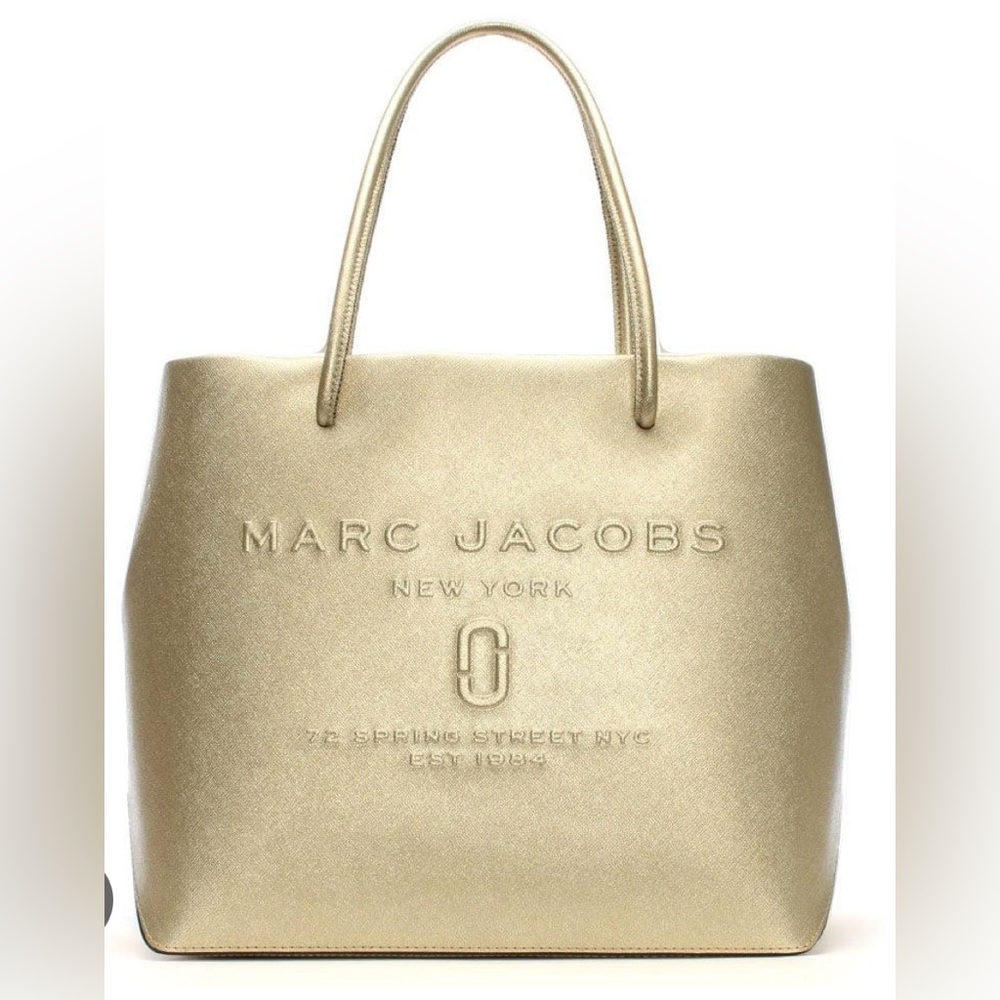 Marc Jacobs Women's Metallic Logo Shopper Gold Leather East West Tote Bag